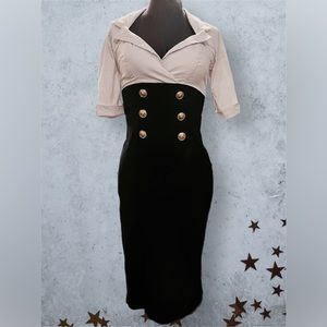 Pinup Couture Black & White Military-Style Pencil Skirt Top attached Size Small